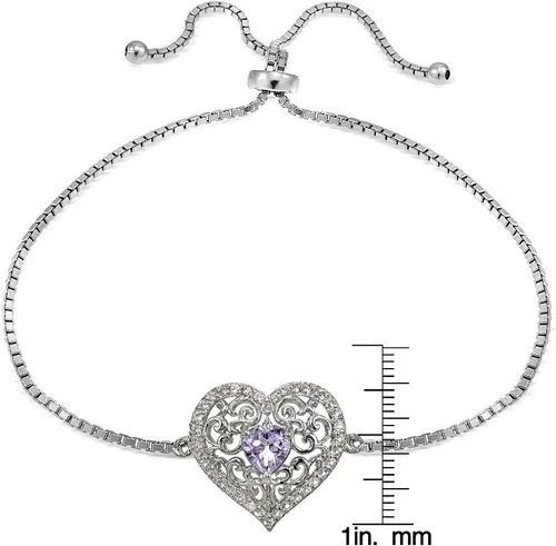 Miniatura 3 de Pulsera ajustable de plata de ley con piedras preciosas genuinas o creadas y topacio blanco con filigrana