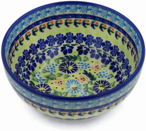 Miniatura 19 de Auténtico cuenco de cerámica polaca de 6 pulgadas en diseño de aciano azul, hecho a mano en Bolesławiec Polonia por Ceramika Bona + certificado