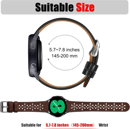 Miniatura 4 de Correas de cuero de 0.787 pulgadas para Samsung Galaxy Watch 6/5/4 1.575 in 1.732 in/Watch 5 Pro 1.772 in/Watch 4 Classic 1.654 in 1.811 in