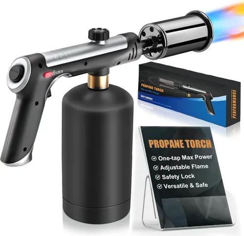 Miniatura 10 de Pistola de propano con fuego máximo de un toque, linterna de cocina ajustable, potente antorcha de propano con muchas características de seguridad