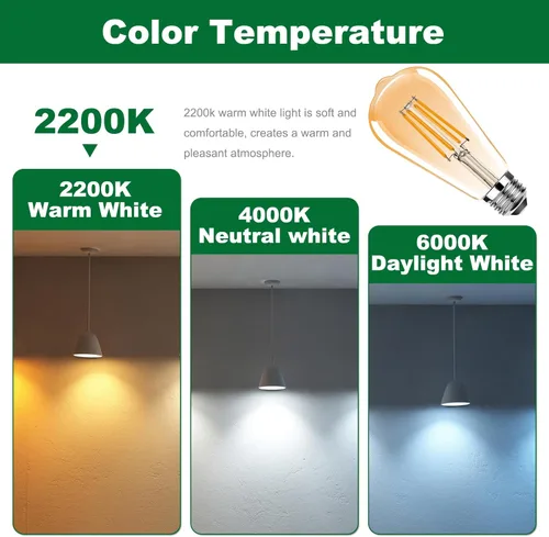Miniatura 4 de ST19 Bombillas LED Edison vintage, bombilla LED E26 equivalente a 25 W, bombillas de filamento LED vintage, 2.5 W blanco cálido 2200 K, 250 lúmenes