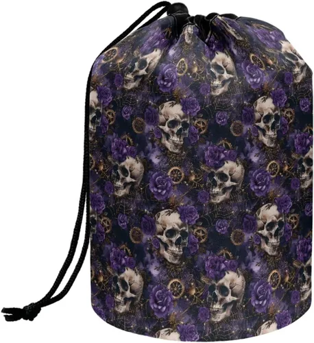 Miniatura 28 de Poceacles Bolsa de maquillaje con cordón, estuche portátil para cosméticos, bolsa de aseo de viaje, organizador de barril, bolsa de almacenamiento