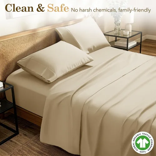 Miniatura 6 de SONORO KATE 100% Organic Cotton Sheets Set - 600 Thread Count, GOTS Certified Cotton Bed Sheets, Soft, Breathable & Silky Sateen Weave Sheets, 16