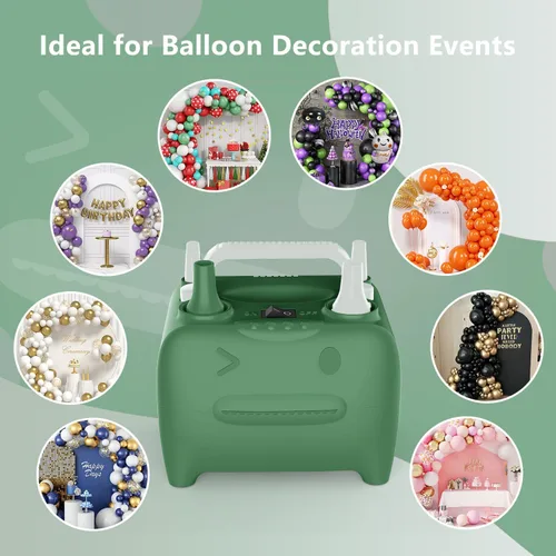 Miniatura 5 de OWill Balloon Pump Electric, Balloon Inflator Electric Air Pump, Portable Dual Nozzle Balloons Air Pump Electric 600W Blow Machine for Party Verde
