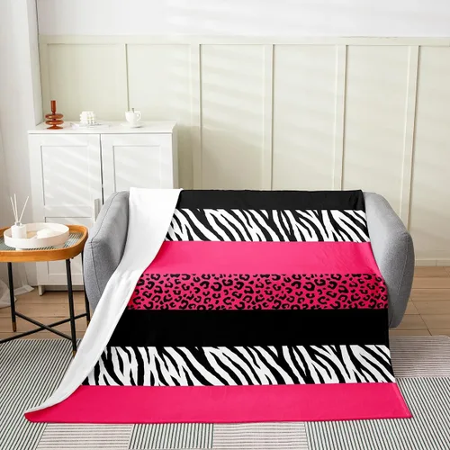 Miniatura 13 de Leopard Print Throw Blanket,40x50,African Wild Animal Skin Print Fleece Blanket for Teens Adults,Zebra Geometric Stripes Wildlife Tribal