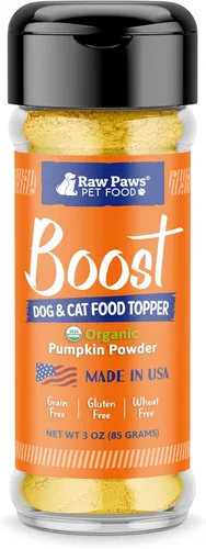Raw Paws Boost Pet Food Topper orgánico en polvo de calabaza, 3 onzas, fabricado en Estados Unidos, adorno de comida para perros sin granos, polvo