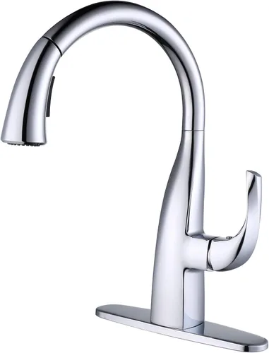 Miniatura 7 de WOWOW Grifos de cocina con dispensador de jabón, cuello de cisne de una sola manija, grifos de fregadero de cocina negros con rociador, arco alto