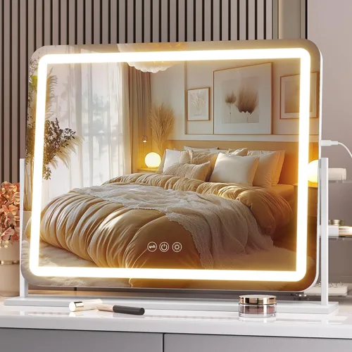 Miniatura 10 de Hasipu Espejo de tocador con luces, espejo de maquillaje LED de 24.2 x 19.7 pulgadas, espejo iluminado con aumento de 10 veces y USB, soporte