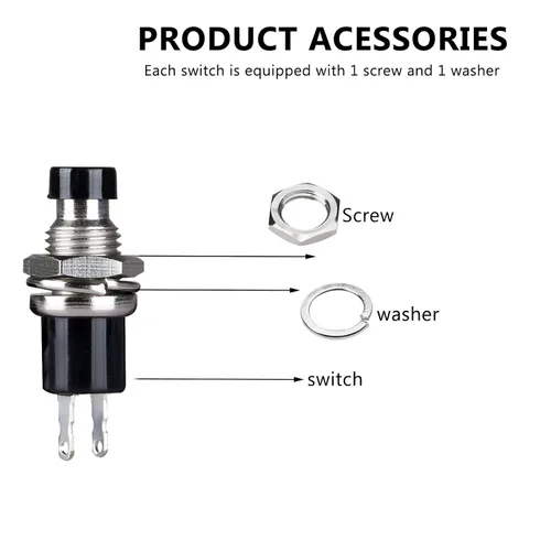 Miniatura 6 de Clyxgs Interruptor de botón momentáneo, SPST Interruptor NC cerrado normal de 2 pines Mini Micro 1A 250V AC Negro+Tapa Roja 30 PCS