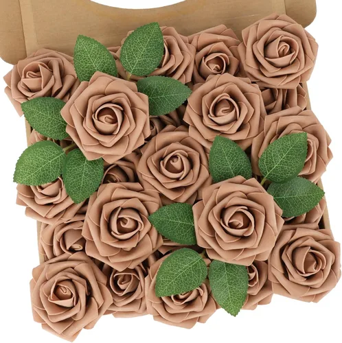 N&T NIETING 25 unidades de flores artificiales, Rosas de espuma artificial de sensación real al tacto, decoración para boda, dama de honor, ramo de