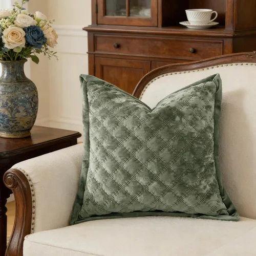 Miniatura 9 de Funda de Almohada Decorativa 18x18 1 Pieza Funda de Almohada Cuadrada de Terciopelo Suave Amigable con la Piel Proceso Cruzado Fundas de Cojín Verde