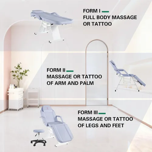 Miniatura 8 de Silla facial de masaje de 73 pulgadas, cama de masaje multiusos de 3 secciones, mesa de tatuaje profesional, equipo de spa para spa facial,