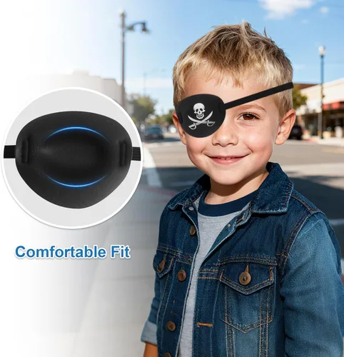 Miniatura 2 de 2 parches de ojo pirata 3D, parches médicos suaves, parches ajustables para ojos perezosos para ambliopía para ojos izquierdos o derechos (negro)