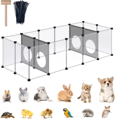 DINMO Corralito para conejos, jaulas de conejillo de indias, jaulas para hámster, interesante diseño de agujeros de juego para animales pequeños,