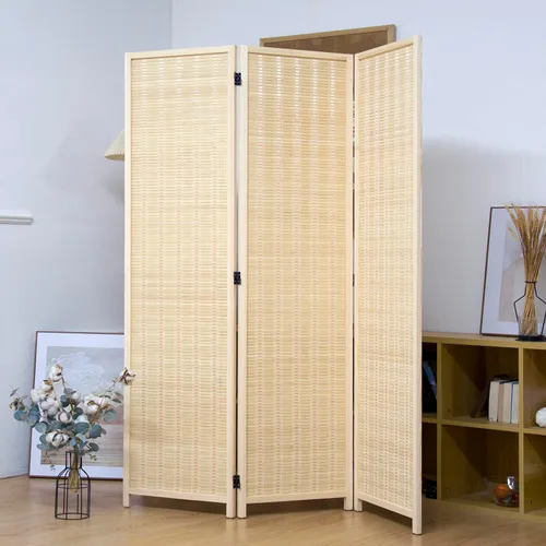 Miniatura 6 de 3 Panel Bamboo Room Divider for Home & Office, 5.6 ft Tall Folding Partition Wall in Natural Beige, Double-Sided Privacy Screen for Room Separation