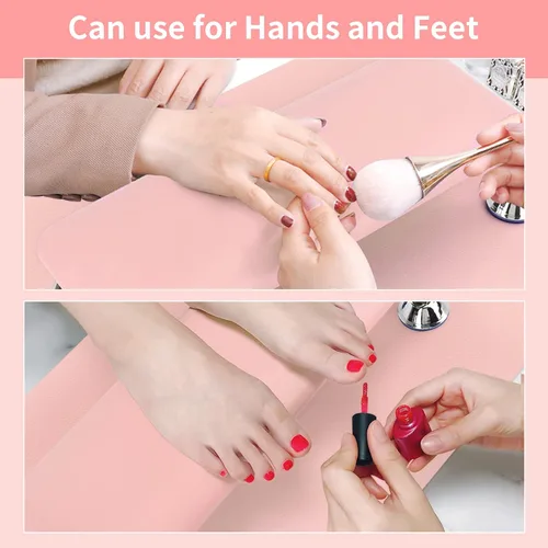 Miniatura 4 de Reposabrazos para uñas de acrílico con tapete para mesa de uñas, cojín de mano de cuero de microfibra para uñas, suave almohada de mano y reposapiés