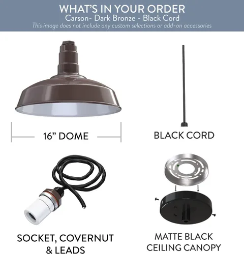 Miniatura 9 de Steel Lighting Co. Carson Barn Light Colgante montado en el techo Cúpula de 16 pulgadas Cable negro Luz de acero de estilo industrial Bronce