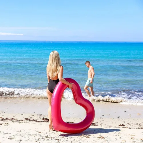 Miniatura 6 de LOTELI - Flotadores de piscina con forma de corazón originales para adultos, más gruesos y fuertes, flotadores inflables grandes para fiestas, Rosa