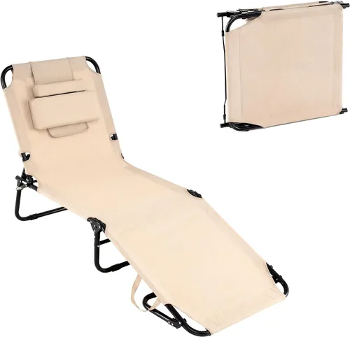 HAPPYGRILL Tumbona plegable con agujero facial y almohadas desmontables, silla de bronceado portátil para tomar el sol con 5 posiciones ajustables,