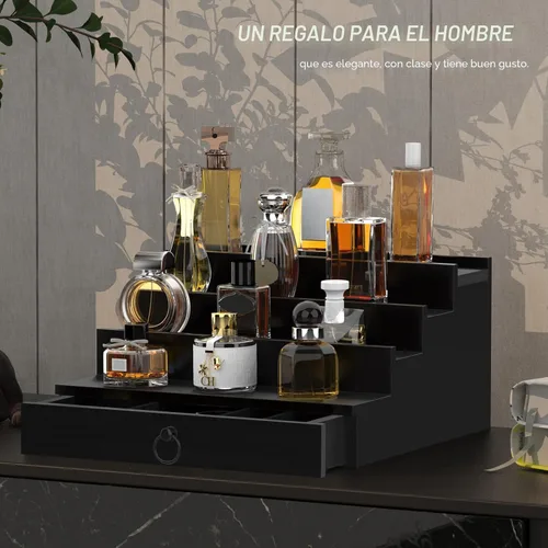 Miniatura 7 de Organizador de colonia upcessory para hombres, organizador de perfume de madera negra de 4 niveles con cajón forrado de fieltro y compartimento