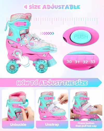 Miniatura 5 de Sportneer Patines para niños: 4 tamaños ajustables patines cuádruples con ruedas iluminadas para niñas de 5-8, 8-12 niños pequeños principiantes
