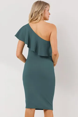 Miniatura 3 de LaClef Vestido de maternidad con volantes y un hombro fruncido lateral para mujer