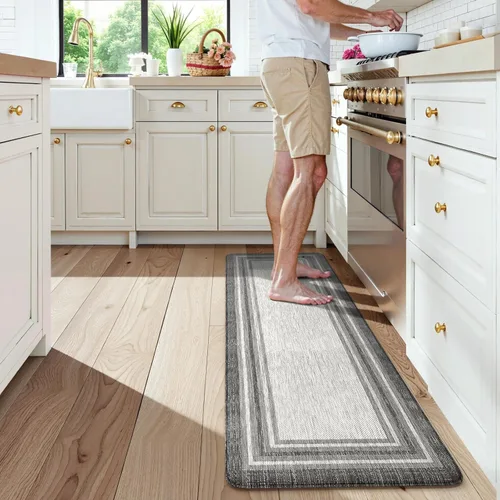Miniatura 23 de KIMODE - Juego de 2 tapetes de cocina bohemios, antifatiga, antideslizantes, impermeables, ergonómicos, acolchados, cómodos, para lavandería, Caqui