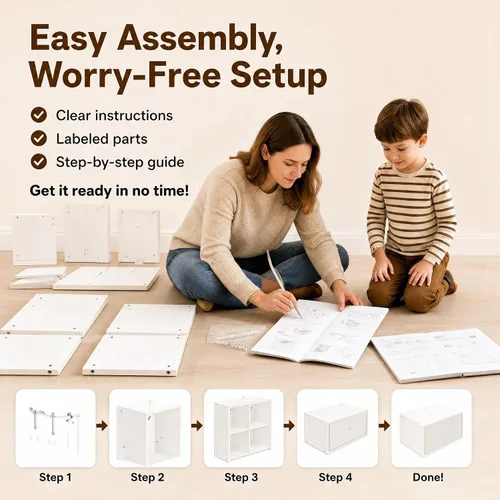 Miniatura 8 de knoworld Organizador de almacenamiento de juguetes, estantería para niños con 5 cubos + 3 cajones enrollables con ruedas de 360°, caja de juguetes