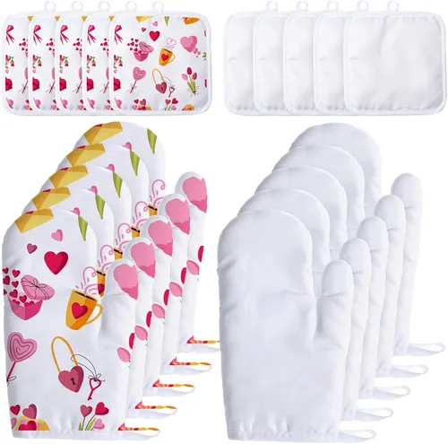 Miniatura 11 de Patelai Juego de 12 guantes de horno de sublimación en blanco, incluye guantes de horno resistentes al calor por sublimación en blanco y soportes