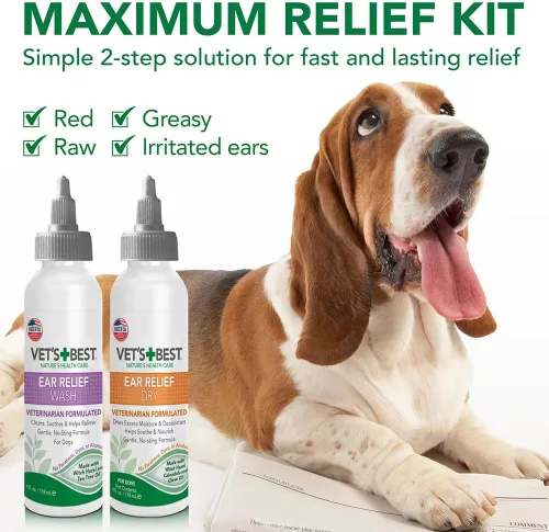 Miniatura 4 de Vet's Best Kit limpiador de oídos para perros, alivio de oídos multisíntoma, tratamiento de lavado y seco, sin alcohol