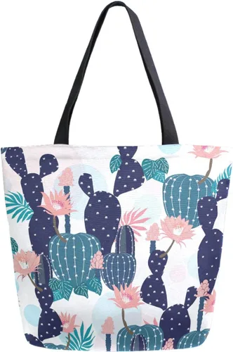 ZzWwR Elegante bolso de hombro extra grande con patrón lindo para playa, viajes, fin de semana, gimnasio, compras de comestibles, Cactus