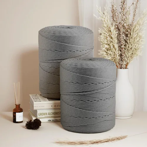 Miniatura 4 de ZUEXT: cuerdas de algodón de macramé de 4 mm, 547 yardas, ZUEXT cuerdas trenzadas naturales hechas a mano en gris de 4 hebras, cuerda de lana