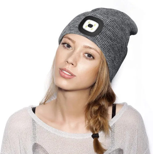 Miniatura 3 de PRAVETTE - Gorro de punto con luz LED, recargable, con USB, para hombre, mujer
