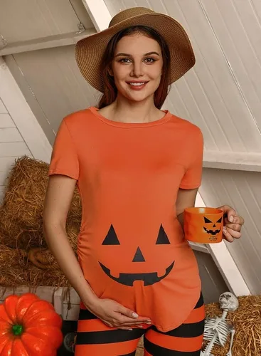 Miniatura 4 de Spadehill Camisa de manga corta divertida de maternidad de Halloween para mujer