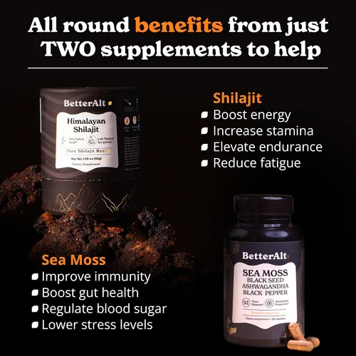 Miniatura 3 de Better Alt Shilajit - Cápsulas de resina de 1.06 oz y musgo marino Energy Duo, grado dorado Shilajit para hombres y mujeres con alta potencia