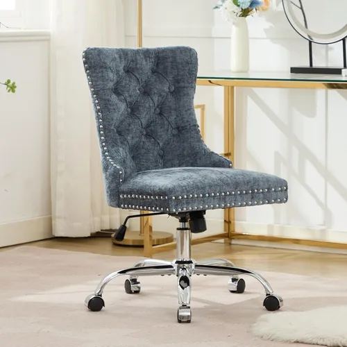 Miniatura 13 de Silla de escritorio, moderna silla de oficina en casa tapizada de terciopelo, sillas de escritorio giratorias de 360° sin brazos, sillas ergonómicas