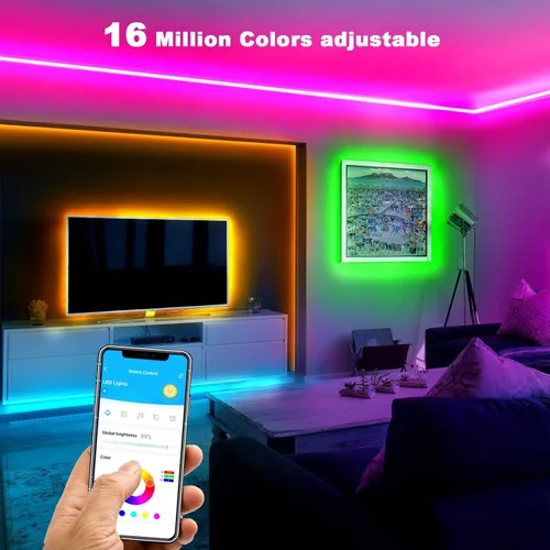 Miniatura 4 de DAYBETTER - Tira de luces LED inteligentes de 32.8 pies, kits de tira de luces LED RGB 2835 con control remoto de 24 teclas, tira de luces LED