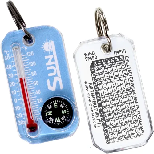 Miniatura 6 de Sun Company Therm-o-Compass Brújula multifuncional con cremallera y termómetro con tabla de enfriamiento de viento Ideal para camping