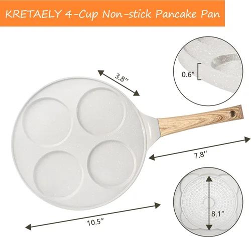 Miniatura 6 de Sartén para panqueques apta para todas las estufas, 4 tazas, para panqueques, antiadherente, con revestimiento libre de PFOA, mini sartén