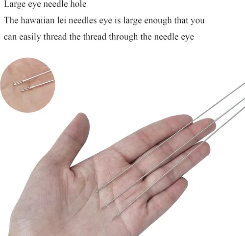 Miniatura 15 de 10 agujas Lei para fabricación de Leis, aguja de costura de ojos grandes de 4.7 pulgadas para manualidades, aguja larga de Lei para hacer flores