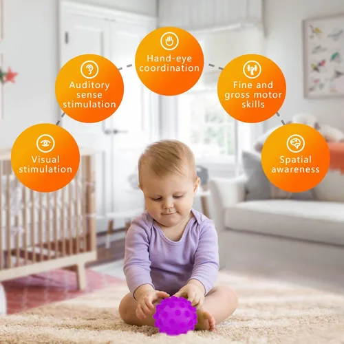 Miniatura 3 de Pelotas sensoriales para bebé, 6 juguetes sensoriales texturizados para niños pequeños de 1 a 3 años BPA-Free, Bright Colors, Easy-Grip Shapes