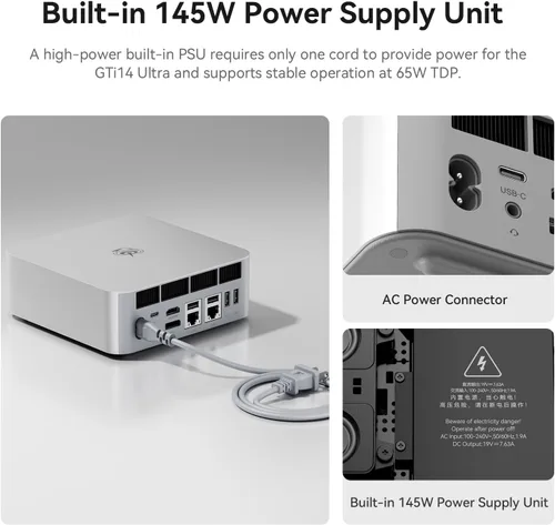 Miniatura 4 de Beelink GTi14 AI Mini PC, Intel Ultra 9 185H (hasta 5.1GHz) 16C/22T, 32GB DDR5 5600MHz 1TB PCIe4.0x4 SSD, Mini Computadora Compatible con Triple