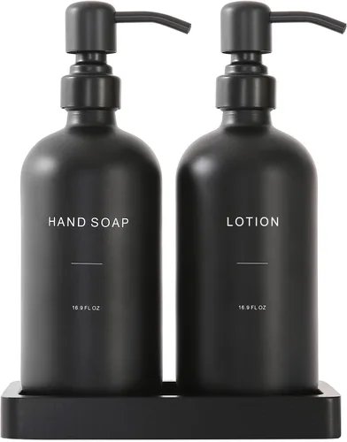 Prus Waso Juego de Dispensador de Jabón Negro para Baño, Juego de Dispensador de Jabón y Loción con Bomba de Acero Inoxidable, Perfecto para la