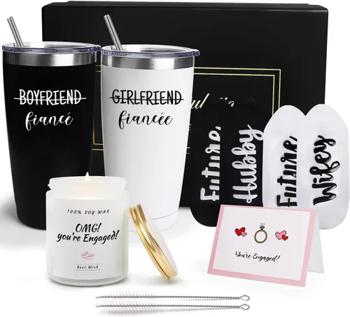 Miniatura 9 de Frerdui Regalos de compromiso para parejas, novio y novia, juego de regalo de compromiso con bolsa de vino, regalo de prometido para él y su novia