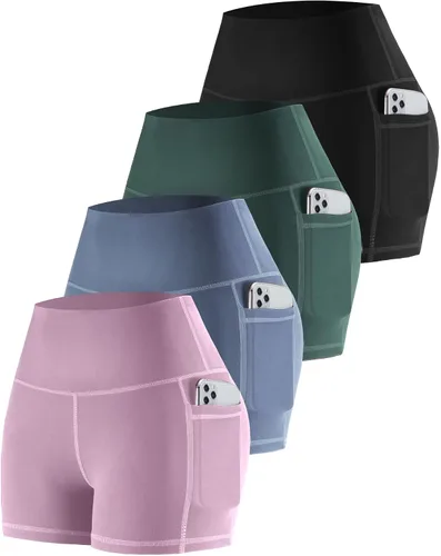 Miniatura 47 de CHRLEISURE - Pantalones cortos de ciclismo para mujer con bolsillos de licra, cintura alta, con control de abdomen para entrenamiento, yoga