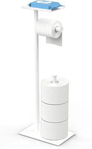 Miniatura 8 de Cisily Soporte de papel higiénico negro con estante para teléfono, decoración para baño. Almacenamiento independiente para rollos de papel