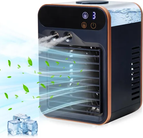Aire acondicionado portátil recargable de oficina en tres velocidades y velocidad de pulverización, ventilador de enfriamiento evaporativo portátil