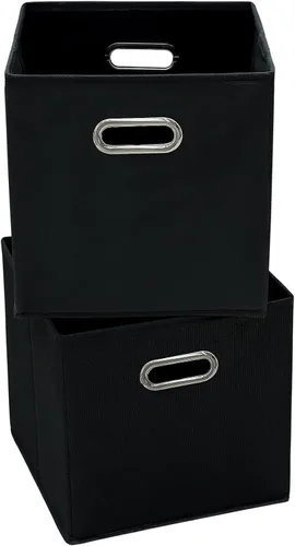 Contenedores de almacenamiento plegables de 11 pulgadas, cubos de tela negra con asa para armario o caja plegable, juego de 2 unidades de 11 x 11 x
