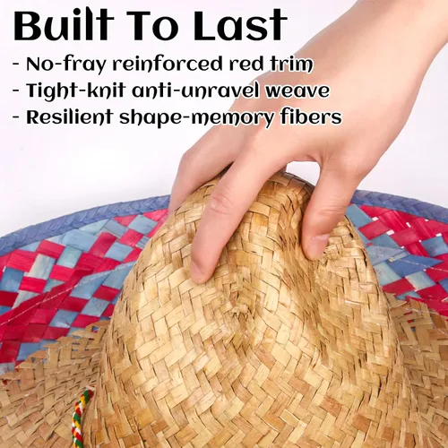Miniatura 5 de DUNCHATY Sombrero para Fiesta Cinco de Mayo, decoraciones de fiesta temática mexicana - Sombrero de paja para adultos
