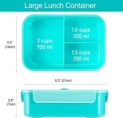 Miniatura 2 de Caperci Caja Bento Clásica para Almuerzo Adulto para Niños Mayores - Envase de Almuerzo de 47 oz con 3 Compartimentos Impermeable para Adultos